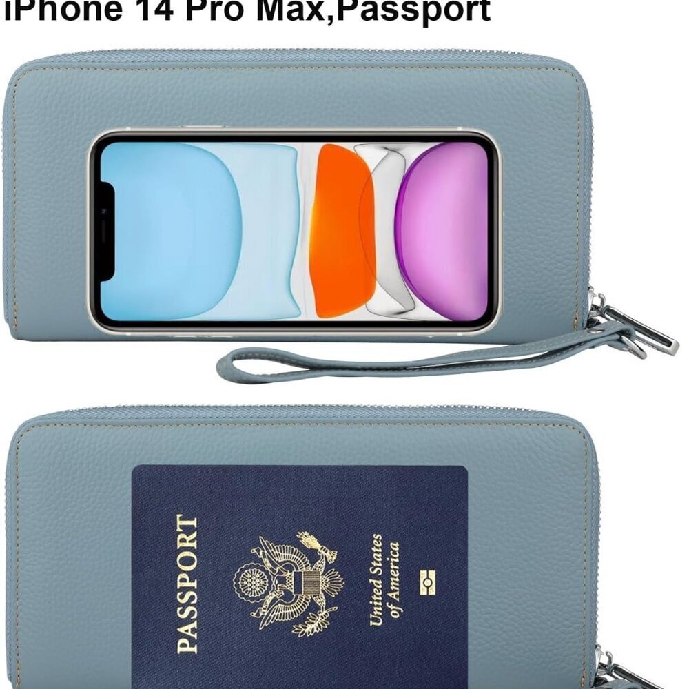 Women's Leather RFID Blocking Wallet Phone Clutch Travel Purse Wristlet - Picture 5 of 6